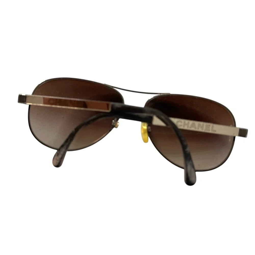 CHANEL Polarized Aviator Metal Frame Brown Lens Women's Sunglasses Silver 